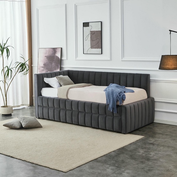 Łóżko DERBY z wysuwanym dolnym materacem, popielaty - Halmar