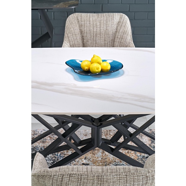 Stół ALFREDO rozkładany, biały marmur / czarny - Halmar