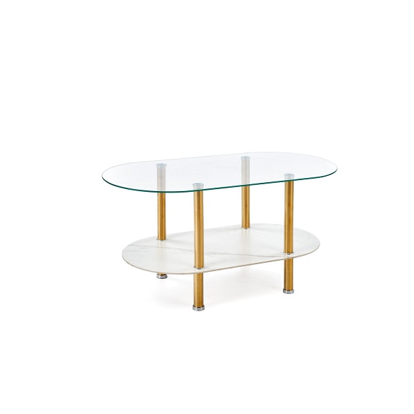 Ława DUCAT , biały marmur / transparentny / złoty - Halmar