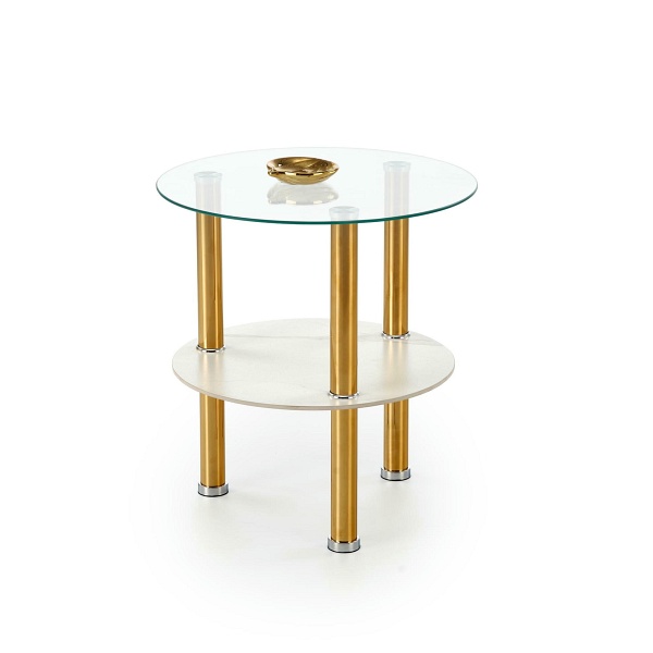 Ława DUCAT S , biały marmur / transparentny / złoty - Halmar