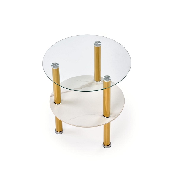 Ława DUCAT S , biały marmur / transparentny / złoty - Halmar