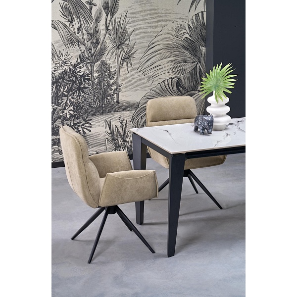 Stół FELIX rozkładany, blat - biały marmur, nogi - czarny - Halmar