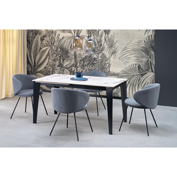 Stół FELIX rozkładany, blat - biały marmur, nogi - czarny - Halmar