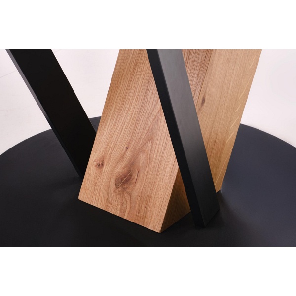 Stół FANIS okrągły rozkładany, naturalny / czarny - Halmar