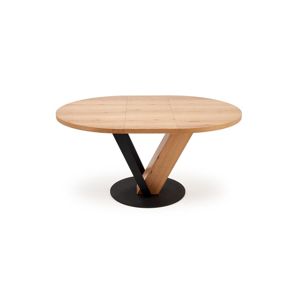 Stół FANIS okrągły rozkładany, naturalny / czarny - Halmar