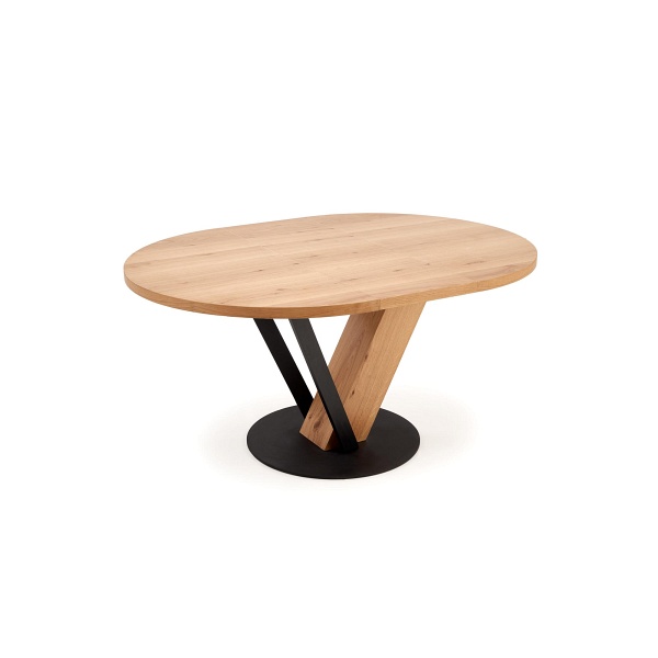 Stół FANIS okrągły rozkładany, naturalny / czarny - Halmar