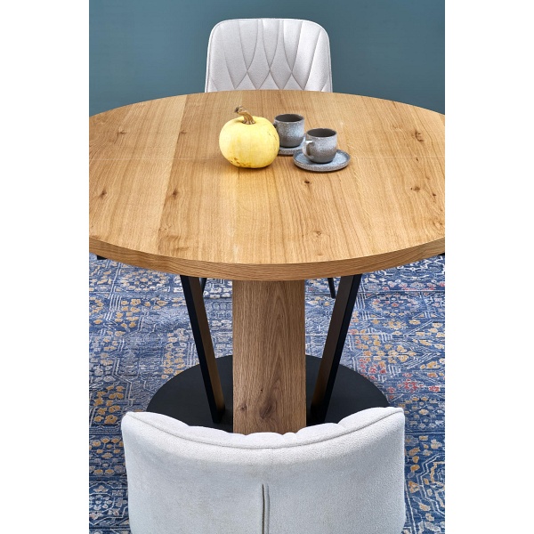 Stół FANIS okrągły rozkładany, naturalny / czarny - Halmar