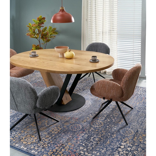 Stół FANIS okrągły rozkładany, naturalny / czarny - Halmar