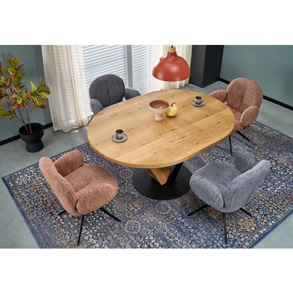 Stół FANIS okrągły rozkładany, naturalny / czarny - Halmar