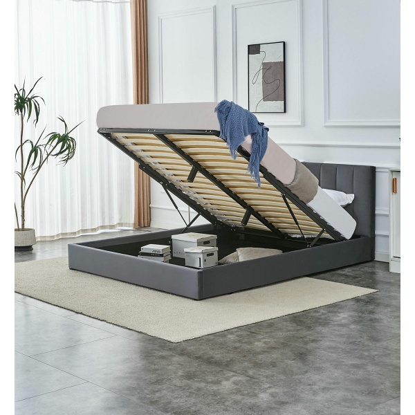 Łóżko KATARINA z pojemnikiem na pościel, popielaty - Halmar