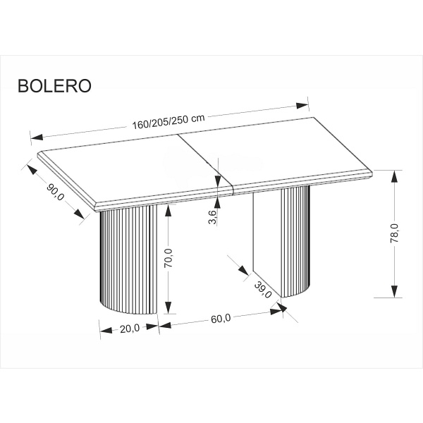 Stół BOLERO rozkładany 160-250x90x78 cm dąb naturalny/czarny - Halmar