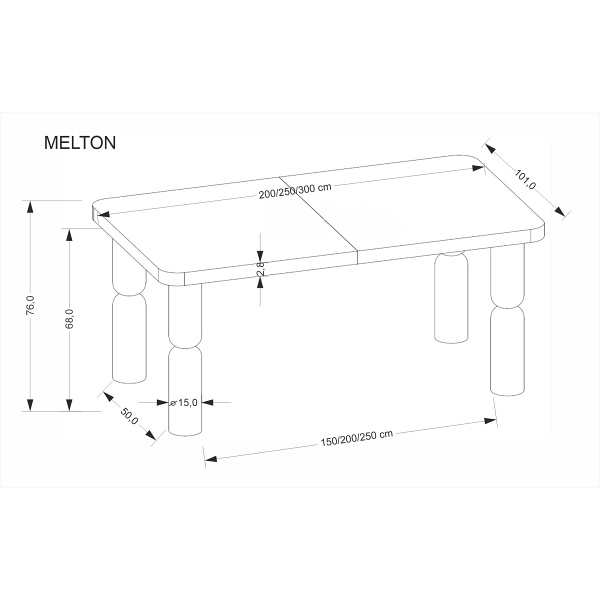 Stół MELTON rozkładany 200-300x101x76 cm jasny orzech - Halmar