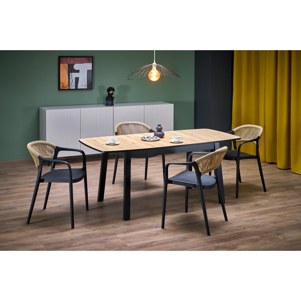 Stół BARRIL rozkładany 130-170x80x72 cm dąb artisan/czarny - Halmar