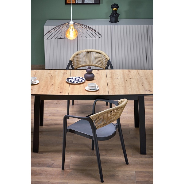 Stół BARRIL rozkładany 130-170x80x72 cm dąb artisan/czarny - Halmar