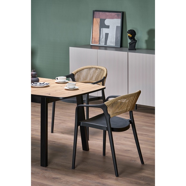 Stół BARRIL rozkładany 130-170x80x72 cm dąb artisan/czarny - Halmar