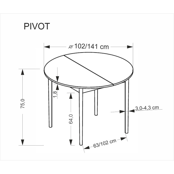 Stół PIVOT rozkładany 102-142x102x75 cm, blat - kaszmir, nogi - naturalny - Halmar