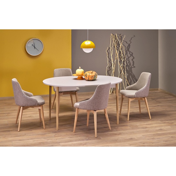 Stół PIVOT rozkładany 102-142x102x75 cm, blat - kaszmir, nogi - naturalny - Halmar