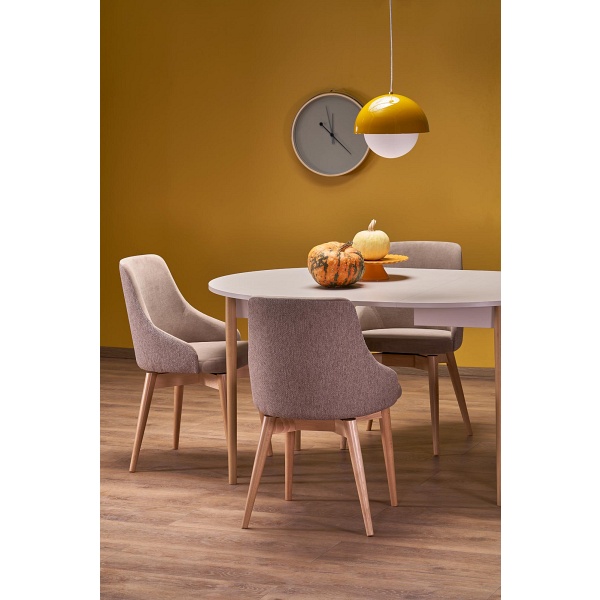 Stół PIVOT rozkładany 102-142x102x75 cm, blat - kaszmir, nogi - naturalny - Halmar