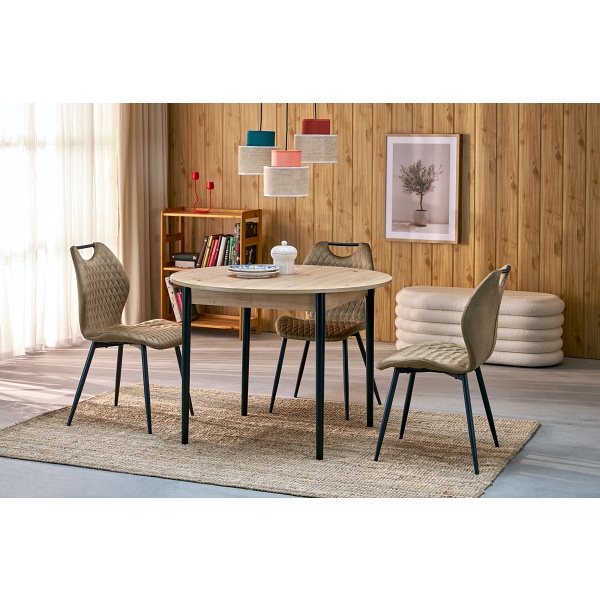 Stół PIVOT rozkładany 102-142x102x75 cm, blat - dąb artisan, nogi - czarny - Halmar