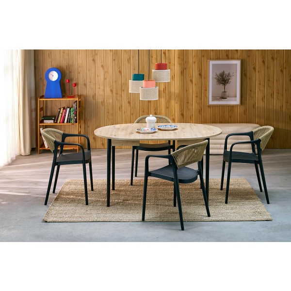 Stół PIVOT rozkładany 102-142x102x75 cm, blat - dąb artisan, nogi - czarny - Halmar