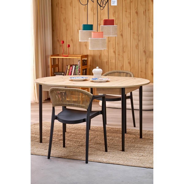 Stół PIVOT rozkładany 102-142x102x75 cm, blat - dąb artisan, nogi - czarny - Halmar