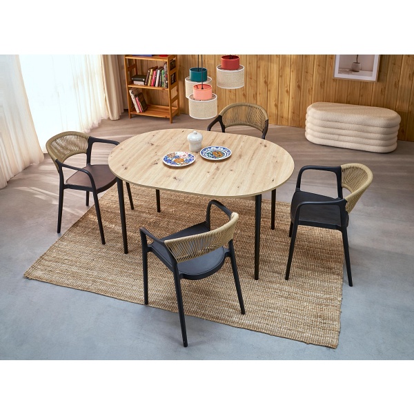 Stół PIVOT rozkładany 102-142x102x75 cm, blat - dąb artisan, nogi - czarny - Halmar