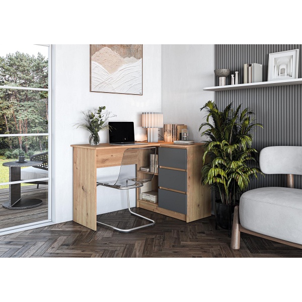 Biurko BEGA , dąb artisan / grafitowy - Halmar