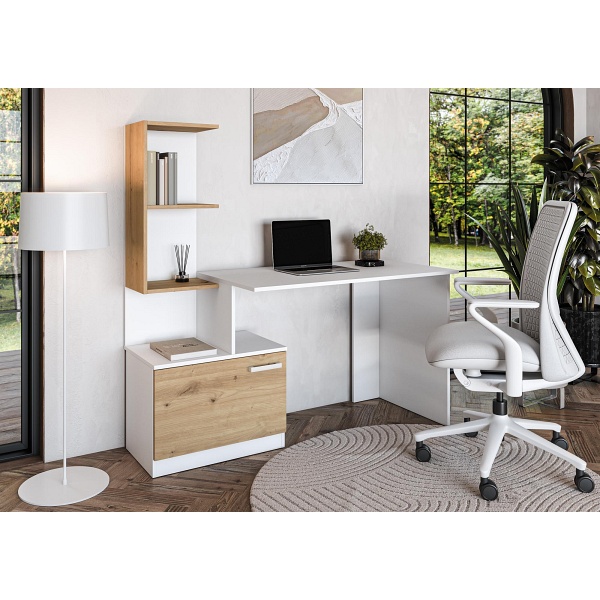 Biurko MISO , biały / dąb artisan - Halmar