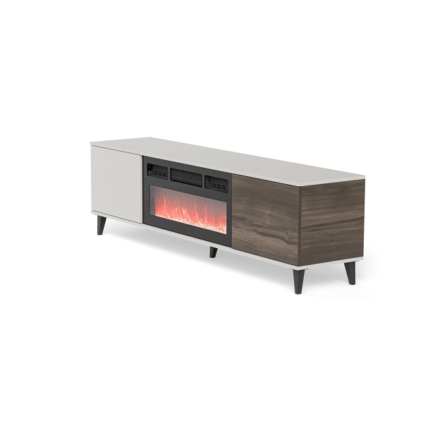 Stolik RANDOM 2 RTV-K RTV 180 cm z kominkiem kaszmir / orzech / czarny - Halmar