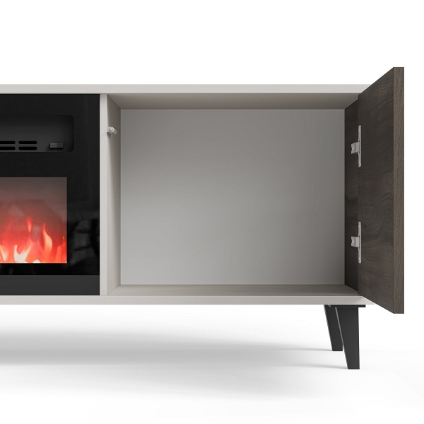 Stolik RANDOM 2 RTV-K RTV 180 cm z kominkiem kaszmir / orzech / czarny - Halmar