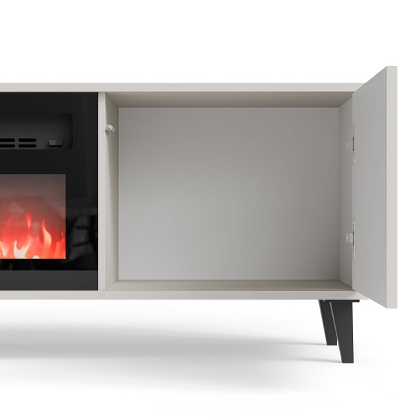 Stolik RANDOM 2 RTV-K RTV 180 cm z kominkiem kaszmir / orzech / czarny - Halmar