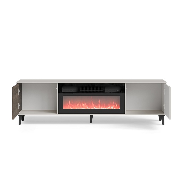 Stolik RANDOM 2 RTV-K RTV 180 cm z kominkiem kaszmir / orzech / czarny - Halmar