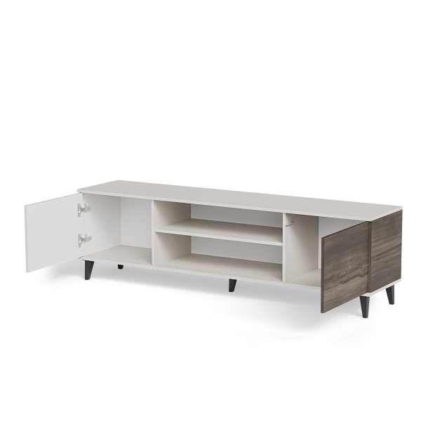 Stolik RANDOM 2 RTV-K RTV 180 cm z kominkiem kaszmir / orzech / czarny - Halmar