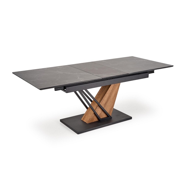 Stół VOLANT 160 rozkładany, blat - czarny marmur, nogi - dąb złoty / czarny - Halmar