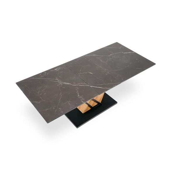 Stół VOLANT 160 rozkładany, blat - czarny marmur, nogi - dąb złoty / czarny - Halmar