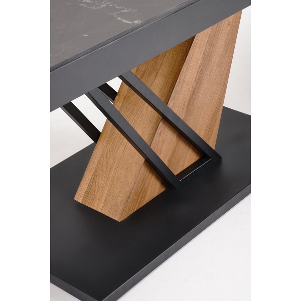 Stół VOLANT 160 rozkładany, blat - czarny marmur, nogi - dąb złoty / czarny - Halmar