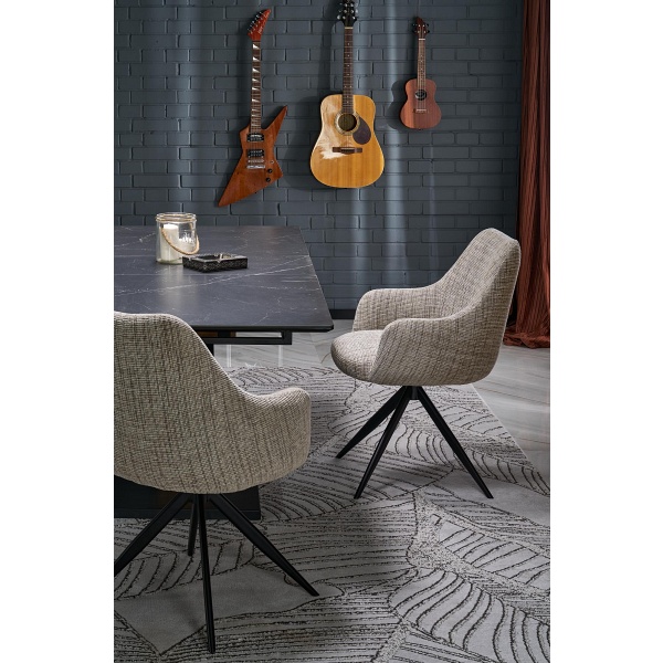 Stół VOLANT 140 rozkładany, blat - czarny marmur, nogi - dąb złoty / czarny - Halmar