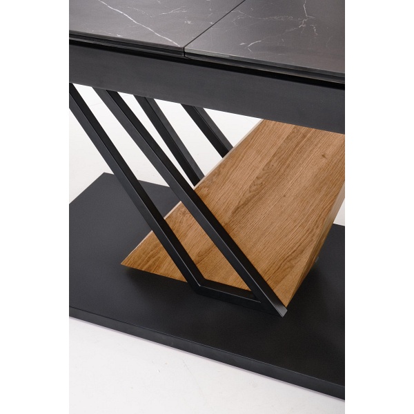 Stół VOLANT 140 rozkładany, blat - czarny marmur, nogi - dąb złoty / czarny - Halmar