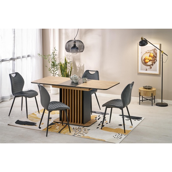 Stół WILSON rozkładany, blat - dąb artisan / czarny, nogi - dąb artisan / czarny - Halmar