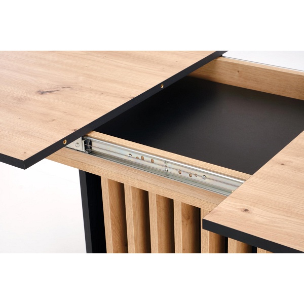 Stół WILSON rozkładany, blat - dąb artisan / czarny, nogi - dąb artisan / czarny - Halmar