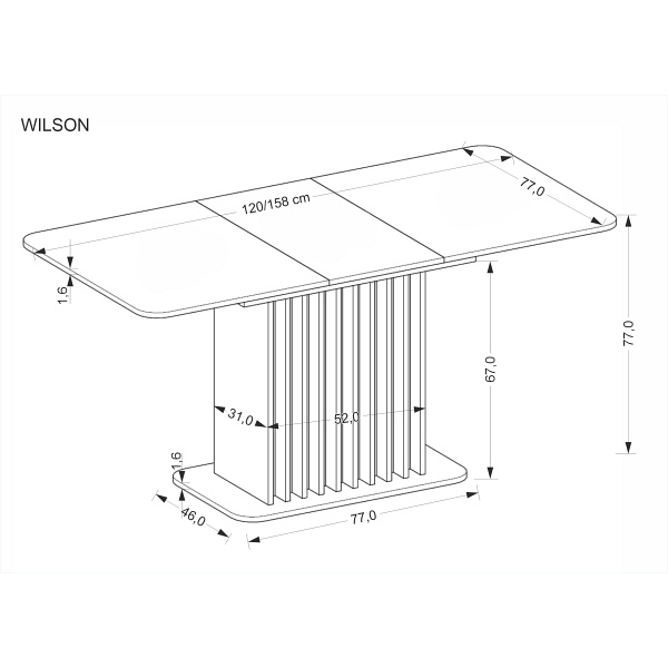 Stół WILSON rozkładany, blat - dąb artisan / czarny, nogi - dąb artisan / czarny - Halmar