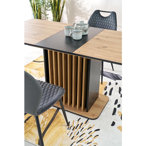 Stół WILSON rozkładany, blat - dąb artisan / czarny, nogi - dąb artisan / czarny - Halmar