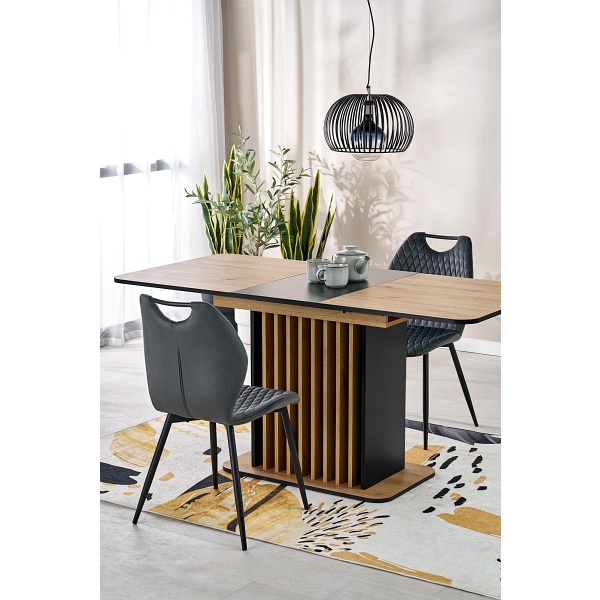 Stół WILSON rozkładany, blat - dąb artisan / czarny, nogi - dąb artisan / czarny - Halmar