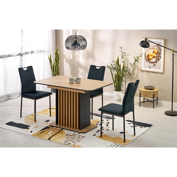 Stół WILSON rozkładany, blat - dąb artisan / czarny, nogi - dąb artisan / czarny - Halmar