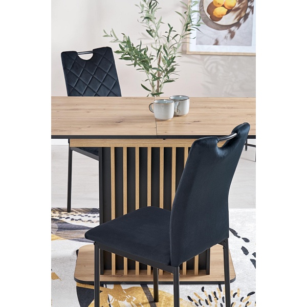 Stół WILSON rozkładany, blat - dąb artisan / czarny, nogi - dąb artisan / czarny - Halmar