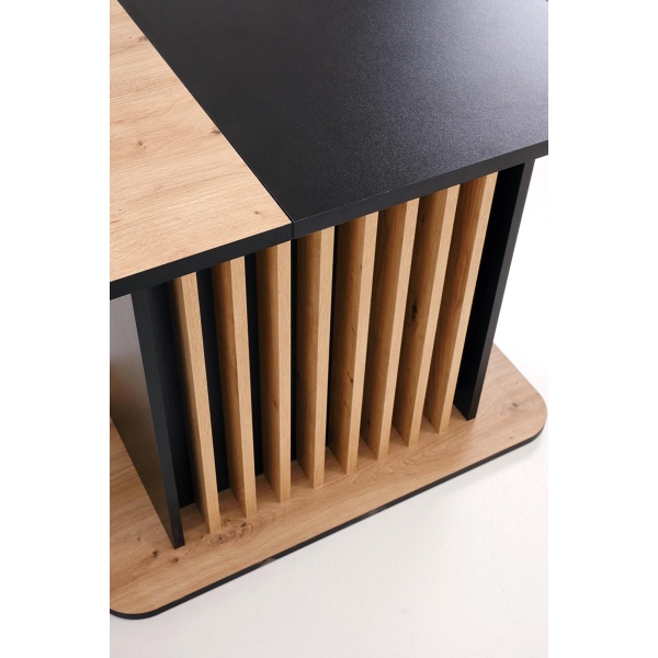 Stół WILSON rozkładany, blat - dąb artisan / czarny, nogi - dąb artisan / czarny - Halmar