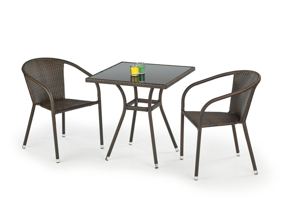Stół MOBIL ogrodowy, kolor: szkło - czarny, ratan - c.brąz - Halmar