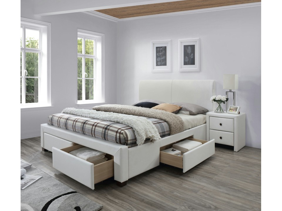 Łóżko MODENA 2 tapicerowane z szufladami biały - Halmar