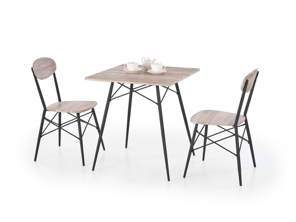 Stół KABIR kwadrat zestaw + 2 krzesła dąb san remo / czarny - Halmar