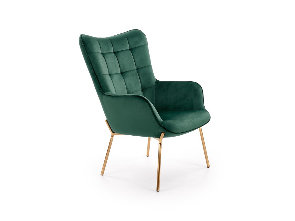 Fotel CASTEL 2 wypoczynkowy złoty / ciemny zielony - Halmar